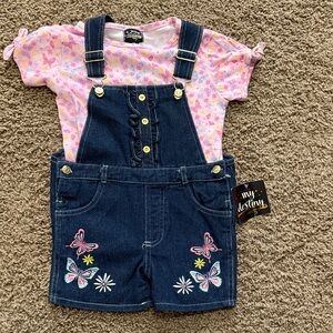 Kids Denim Overalls with Pink Top